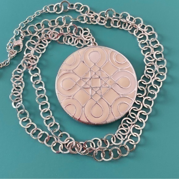 Macy’s Cream and Silver Medallion Adjustable Length Long Vintage Necklace - Picture 1 of 7